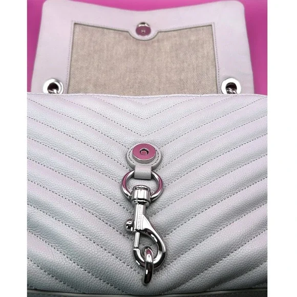 Rebecca Minkoff Edie Flap Shoulder Bag Perla Quilted Leather Silver Hardware - Picture 8 of 14